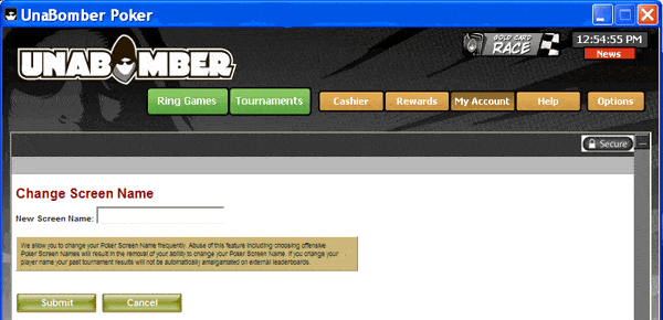 Unabomber Poker Change Screen Name Unabomber Poker Change Screen Name